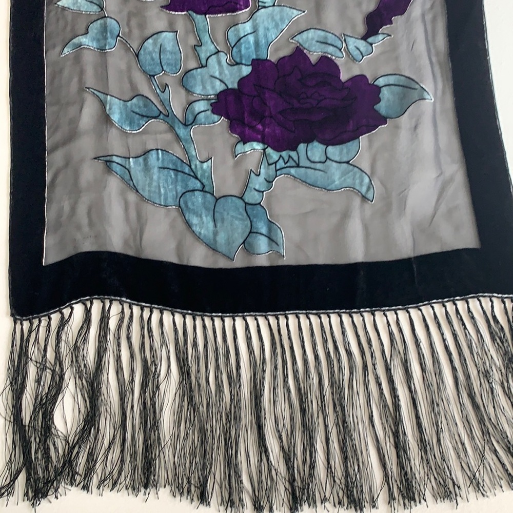 Black/purple/teal burn out velvet scarf - rare